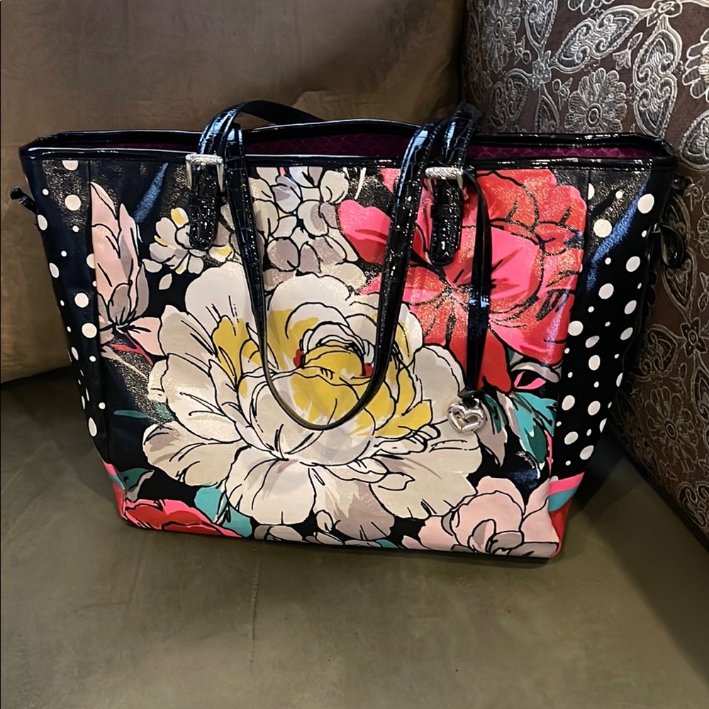 Floral Tote Bag with Polka Dots